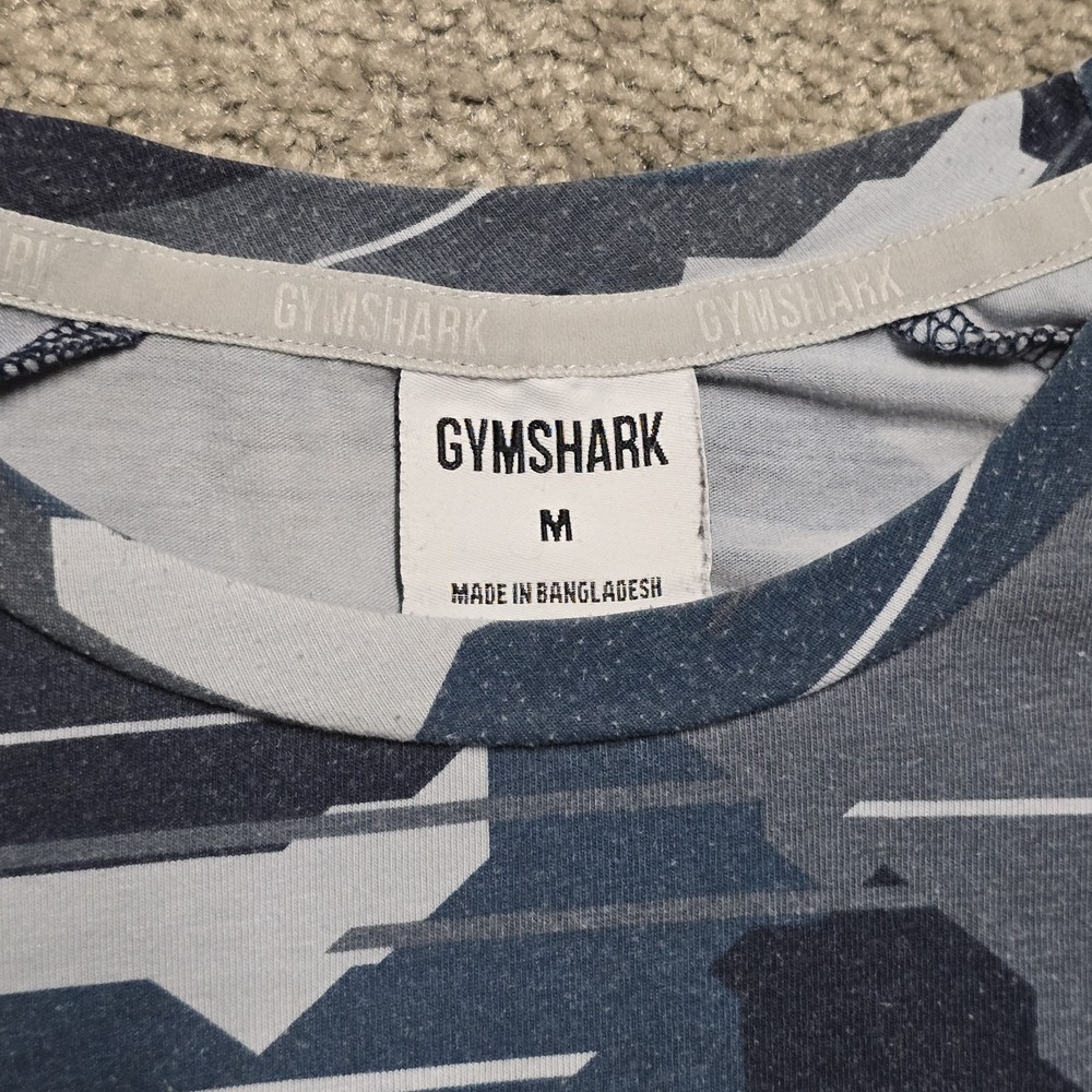 Gymshark Shirt Mens M Blue Camo Short Sleeve Athletic Tee Gym Training Spellout - Picture 4 of 12